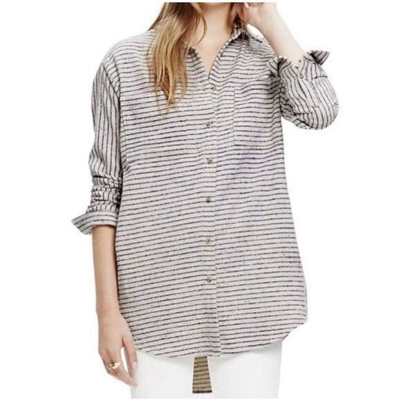 ✨Madewell Flannel Oversized Ex-Boyfriend Sz XS Shirt in Mick Striped✨ - Picture 4 of 10